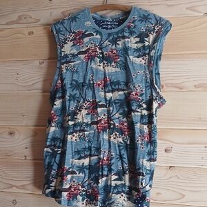 Mens Blue Floral Sleeveless Tank Top